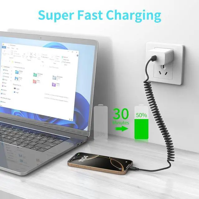 Alt view image 4 of 7 - Coiled USB C Cable for Car 2Pack 3ft USB to USBC Coiled Cord for iPhone 16 15 Pro Max 3A USB Type C Retractable Cable Fast Charging with Galaxy S23 S22 S21 S20 Note 20 10 A10e A20 A50 Moto G LG