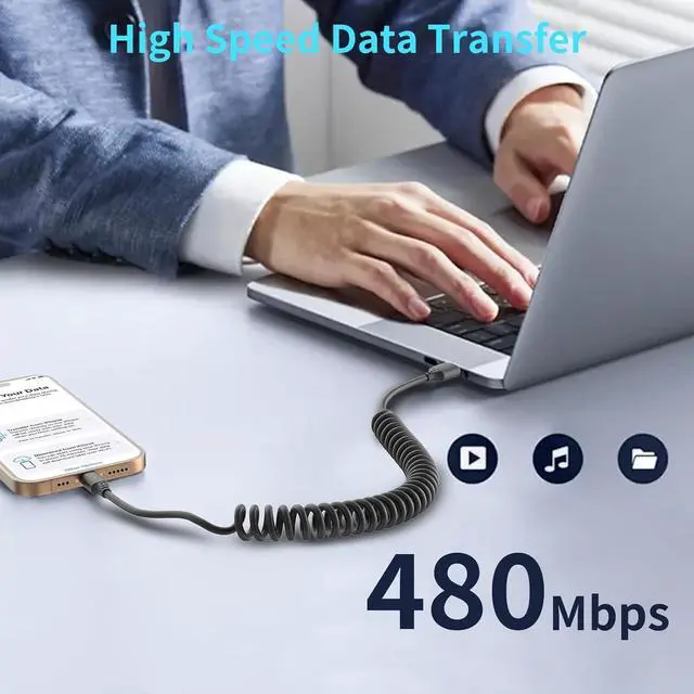 Alt view image 6 of 7 - Coiled USB C Cable for Car 2Pack 3ft USB to USBC Coiled Cord for iPhone 16 15 Pro Max 3A USB Type C Retractable Cable Fast Charging with Galaxy S23 S22 S21 S20 Note 20 10 A10e A20 A50 Moto G LG