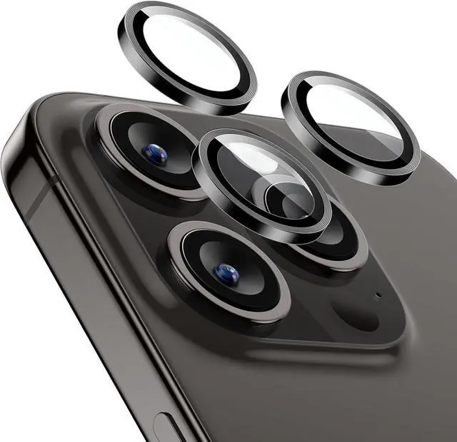 Main image of Camera Lens Protector for iPhone 16 Pro Max/16 Pro/15 Pro Max/15 Pro/14 Pro Max/14 Pro Ultra-tough HD Individual Lens Protectors Scratch Resistant Ultra-thin Tempered Glass 1 Pack Black
