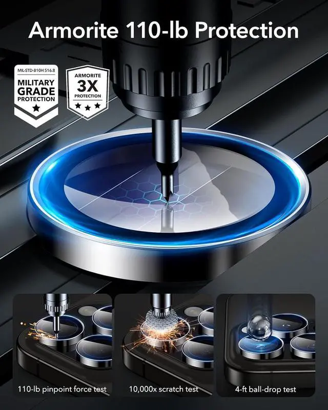 Alt view image 4 of 7 - Camera Lens Protector for iPhone 16 Pro Max/16 Pro/15 Pro Max/15 Pro/14 Pro Max/14 Pro Ultra-tough HD Individual Lens Protectors Scratch Resistant Ultra-thin Tempered Glass 1 Pack Black