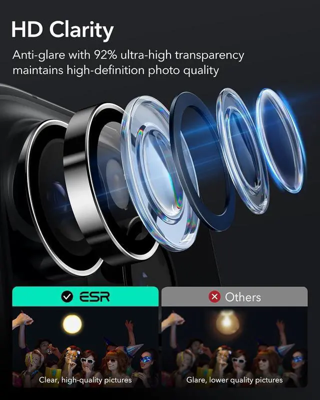 Alt view image 5 of 7 - Camera Lens Protector for iPhone 16 Pro Max/16 Pro/15 Pro Max/15 Pro/14 Pro Max/14 Pro Ultra-tough HD Individual Lens Protectors Scratch Resistant Ultra-thin Tempered Glass 1 Pack Black