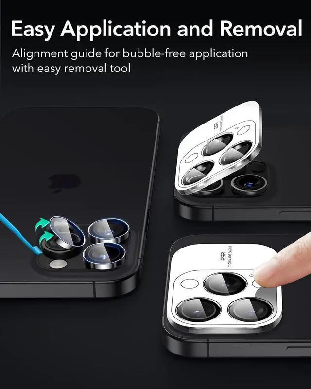 Alt view image 6 of 7 - Camera Lens Protector for iPhone 16 Pro Max/16 Pro/15 Pro Max/15 Pro/14 Pro Max/14 Pro Ultra-tough HD Individual Lens Protectors Scratch Resistant Ultra-thin Tempered Glass 1 Pack Black