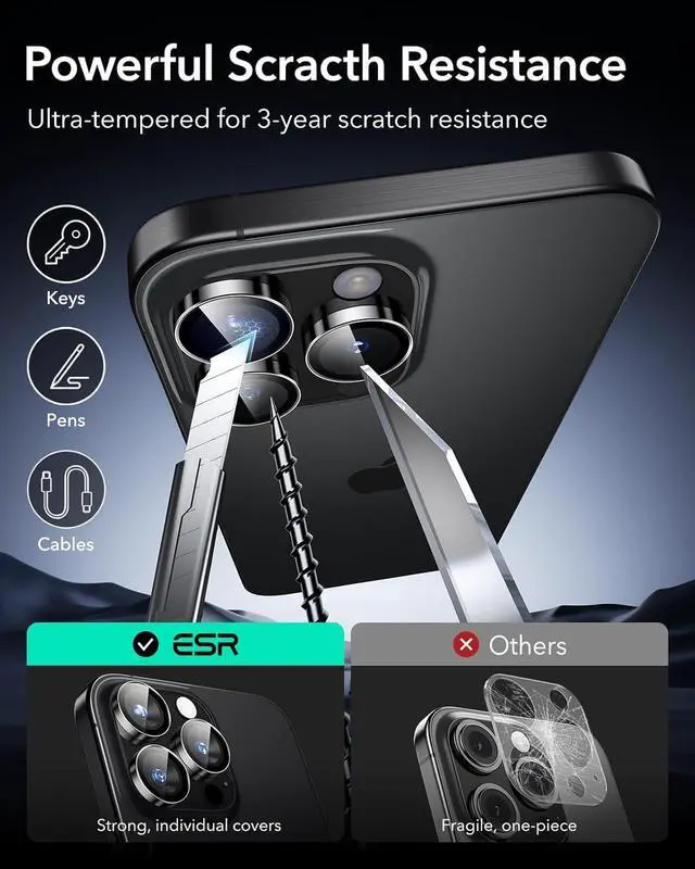 Alt view image 7 of 7 - Camera Lens Protector for iPhone 16 Pro Max/16 Pro/15 Pro Max/15 Pro/14 Pro Max/14 Pro Ultra-tough HD Individual Lens Protectors Scratch Resistant Ultra-thin Tempered Glass 1 Pack Black