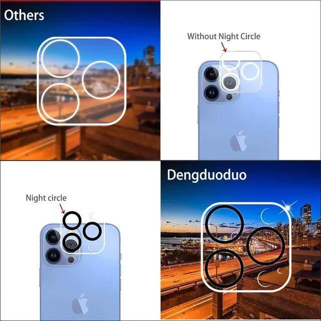 Alt view image 4 of 7 - 3 Pack Tempered Glass Camera Lens Protector for iPhone 13 Pro 6.1 & iPhone 13 Pro Max 6.7 Ultra HD 9H Hardness Anti-Scratch Case Friendly Easy to Install [No Affect on Night Shots]