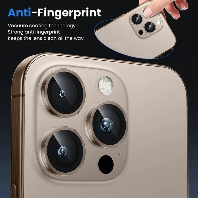 Alt view image 4 of 6 - for iPhone 16 Pro/iPhone 16 Pro Max Camera Lens Protector - [Original Shooting Model] Shatterproof Ultra HD Tempered Metal Glass Camera Screen Protector Cover Film Accessories Gold Titanium
