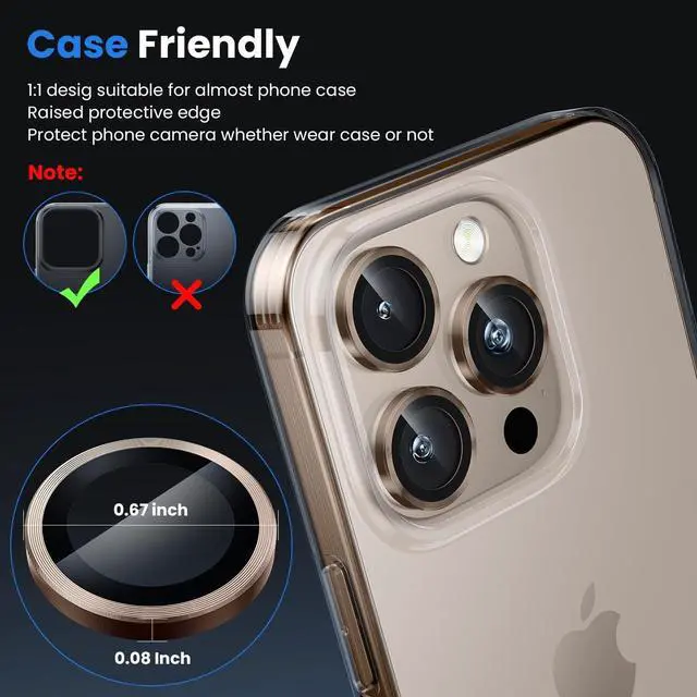 Alt view image 5 of 6 - for iPhone 16 Pro/iPhone 16 Pro Max Camera Lens Protector - [Original Shooting Model] Shatterproof Ultra HD Tempered Metal Glass Camera Screen Protector Cover Film Accessories Gold Titanium