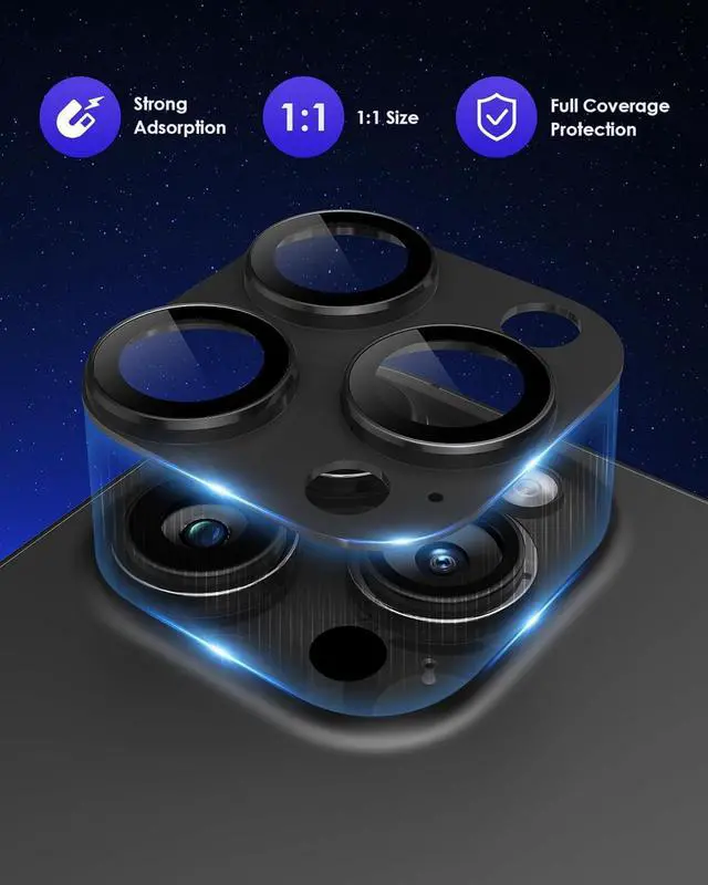 Alt view image 2 of 7 - Compatible for iPhone 15 Pro/iPhone 15 Pro Max Camera Lens Protector [Full Coverage Metal] 9H Tempered Glass Screen Camera Cover Titanium Black