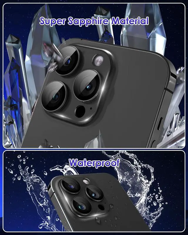 Alt view image 3 of 7 - Compatible for iPhone 15 Pro/iPhone 15 Pro Max Camera Lens Protector [Full Coverage Metal] 9H Tempered Glass Screen Camera Cover Titanium Black