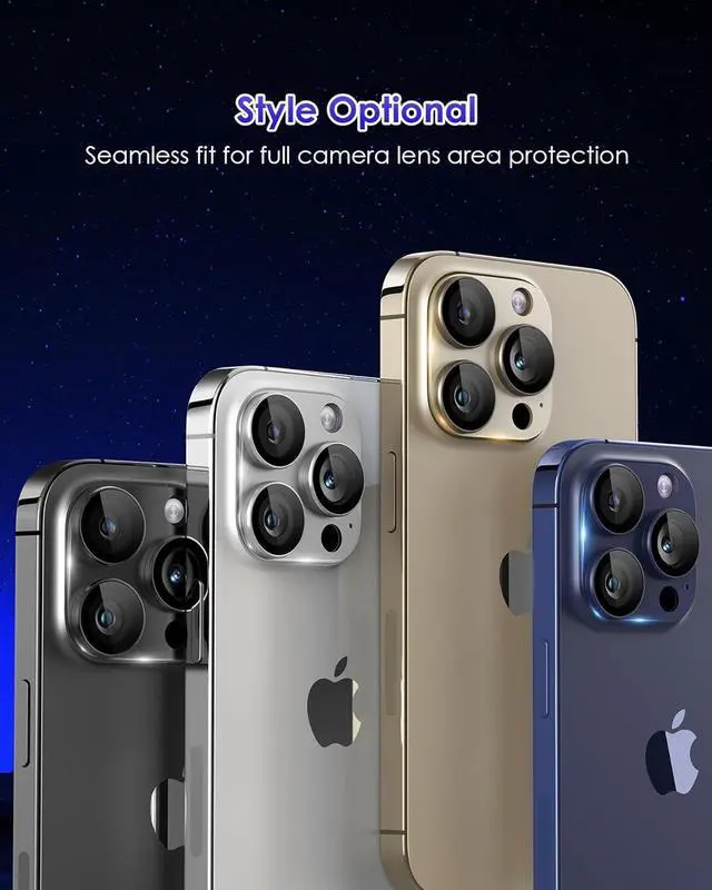 Alt view image 6 of 7 - Compatible for iPhone 15 Pro/iPhone 15 Pro Max Camera Lens Protector [Full Coverage Metal] 9H Tempered Glass Screen Camera Cover Titanium Black