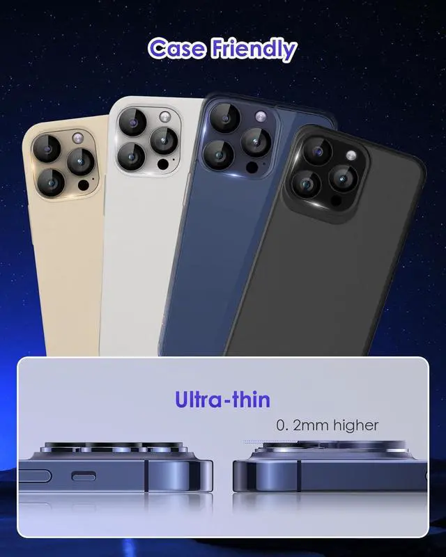 Alt view image 7 of 7 - Compatible for iPhone 15 Pro/iPhone 15 Pro Max Camera Lens Protector [Full Coverage Metal] 9H Tempered Glass Screen Camera Cover Titanium Black