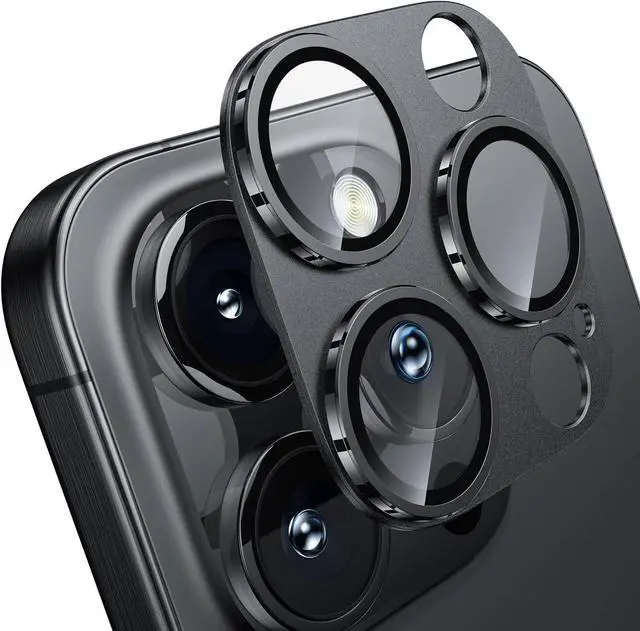Main image of for iPhone 16 Pro/iPhone 16 Pro Max Camera Lens Protector [Military Grade Shatterproof] [Strong Adsorption] Metal Aluminum Alloy Tempered Glass Camera Screen Protector Black Titanium