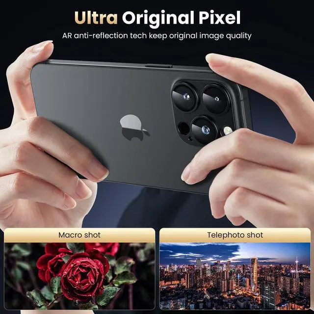 Alt view image 2 of 6 - for iPhone 16 Pro/iPhone 16 Pro Max Camera Lens Protector [Military Grade Shatterproof] [Strong Adsorption] Metal Aluminum Alloy Tempered Glass Camera Screen Protector Black Titanium