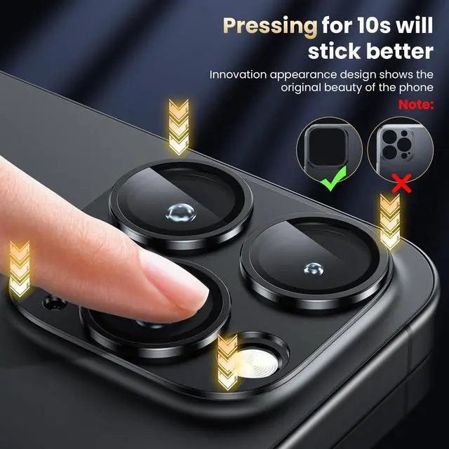 Alt view image 3 of 6 - for iPhone 16 Pro/iPhone 16 Pro Max Camera Lens Protector [Military Grade Shatterproof] [Strong Adsorption] Metal Aluminum Alloy Tempered Glass Camera Screen Protector Black Titanium