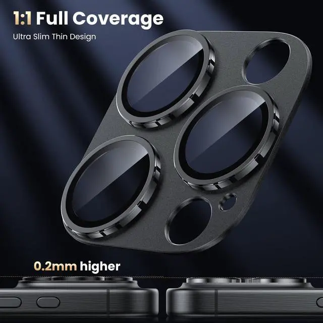 Alt view image 4 of 6 - for iPhone 16 Pro/iPhone 16 Pro Max Camera Lens Protector [Military Grade Shatterproof] [Strong Adsorption] Metal Aluminum Alloy Tempered Glass Camera Screen Protector Black Titanium