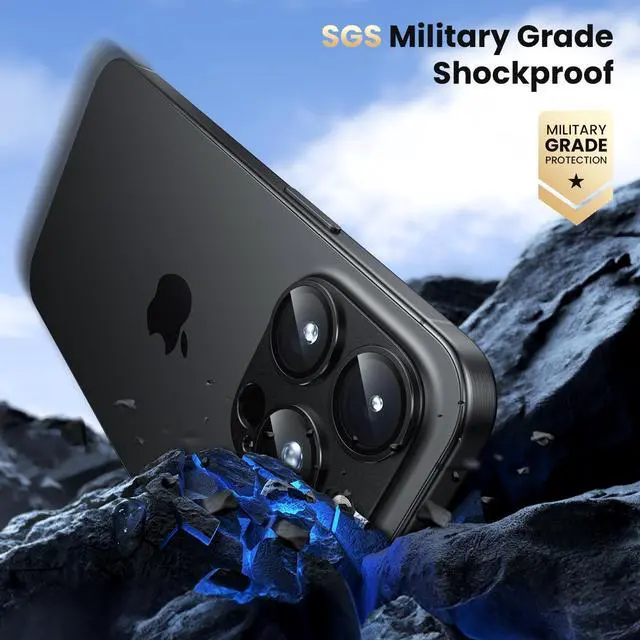 Alt view image 5 of 6 - for iPhone 16 Pro/iPhone 16 Pro Max Camera Lens Protector [Military Grade Shatterproof] [Strong Adsorption] Metal Aluminum Alloy Tempered Glass Camera Screen Protector Black Titanium