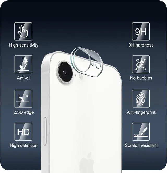 Alt view image 3 of 6 - 4-Pack Camera Lens Protector for iPhone 16e 9H Tempered Glass Camera Cover Screen Protector Accessories HD Clarity Anti-scratch Bubble Free Case Friendly Shockproof Full Protective