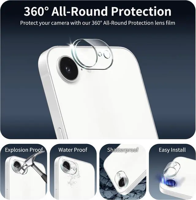 Alt view image 4 of 6 - 4-Pack Camera Lens Protector for iPhone 16e 9H Tempered Glass Camera Cover Screen Protector Accessories HD Clarity Anti-scratch Bubble Free Case Friendly Shockproof Full Protective