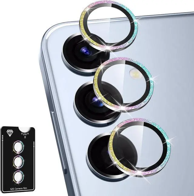 Main image of for  Galaxy S25 Camera Lens Protector Individual Metal Ring Tempered Glass Lens Cover [Strong Adsorption] Scratch Resistant Ultra-Thin HD Clear Lens Cover 1 Set-Colorful Sparkly