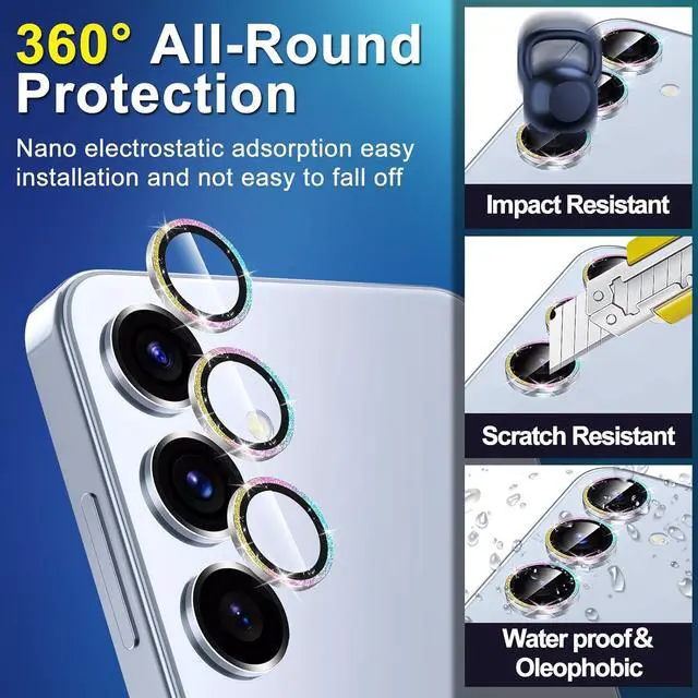 Alt view image 3 of 7 - for  Galaxy S25 Camera Lens Protector Individual Metal Ring Tempered Glass Lens Cover [Strong Adsorption] Scratch Resistant Ultra-Thin HD Clear Lens Cover 1 Set-Colorful Sparkly