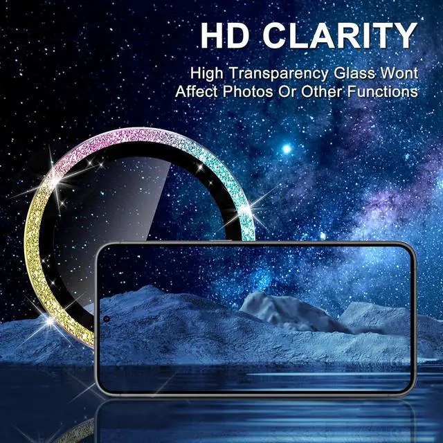Alt view image 4 of 7 - for  Galaxy S25 Camera Lens Protector Individual Metal Ring Tempered Glass Lens Cover [Strong Adsorption] Scratch Resistant Ultra-Thin HD Clear Lens Cover 1 Set-Colorful Sparkly