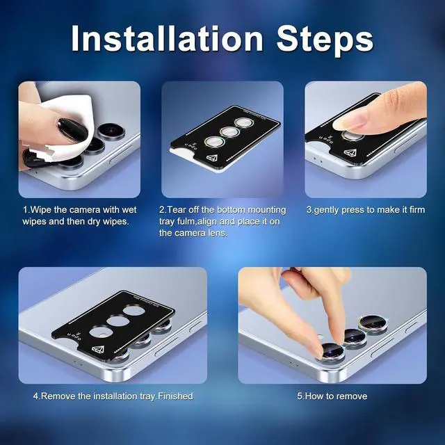 Alt view image 6 of 7 - for  Galaxy S25 Camera Lens Protector Individual Metal Ring Tempered Glass Lens Cover [Strong Adsorption] Scratch Resistant Ultra-Thin HD Clear Lens Cover 1 Set-Colorful Sparkly