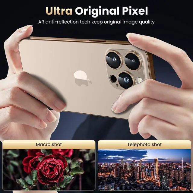 Alt view image 2 of 6 - for iPhone 16 Pro/iPhone 16 Pro Max Camera Lens Protector [Military Grade Shatterproof] [Strong Adsorption] Metal Aluminum Alloy Tempered Glass Camera Screen Protector Desert Titanium