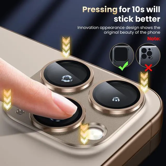 Alt view image 3 of 6 - for iPhone 16 Pro/iPhone 16 Pro Max Camera Lens Protector [Military Grade Shatterproof] [Strong Adsorption] Metal Aluminum Alloy Tempered Glass Camera Screen Protector Desert Titanium