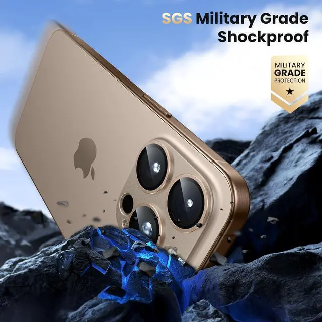 Alt view image 5 of 6 - for iPhone 16 Pro/iPhone 16 Pro Max Camera Lens Protector [Military Grade Shatterproof] [Strong Adsorption] Metal Aluminum Alloy Tempered Glass Camera Screen Protector Desert Titanium