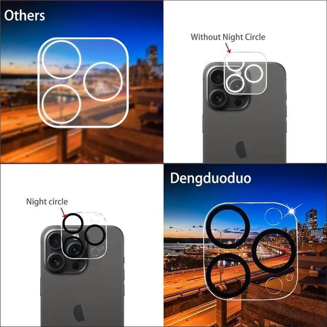 Alt view image 4 of 7 - 3 Pack Camera Lens Protector for iPhone 16 Pro 6.3 inch and 16 Pro Max 6.9 inch Tempered Glass Ultra HD 9H Hardness Anti-Scratch Case Friendly [No Affect on Night Shots]