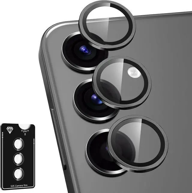Main image of for  Galaxy S25 Camera Lens Protector Individual Metal Ring Tempered Glass Lens Cover [Strong Adsorption] Scratch Resistant Ultra-Thin HD Clear Lens Cover 1 Set-Black