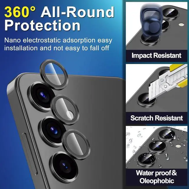 Alt view image 3 of 7 - for  Galaxy S25 Camera Lens Protector Individual Metal Ring Tempered Glass Lens Cover [Strong Adsorption] Scratch Resistant Ultra-Thin HD Clear Lens Cover 1 Set-Black