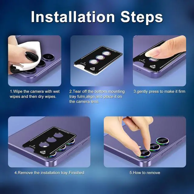 Alt view image 6 of 7 - for  Galaxy S25 Camera Lens Protector Individual Metal Ring Tempered Glass Lens Cover [Strong Adsorption] Scratch Resistant Ultra-Thin HD Clear Lens Cover 1 Set-Black