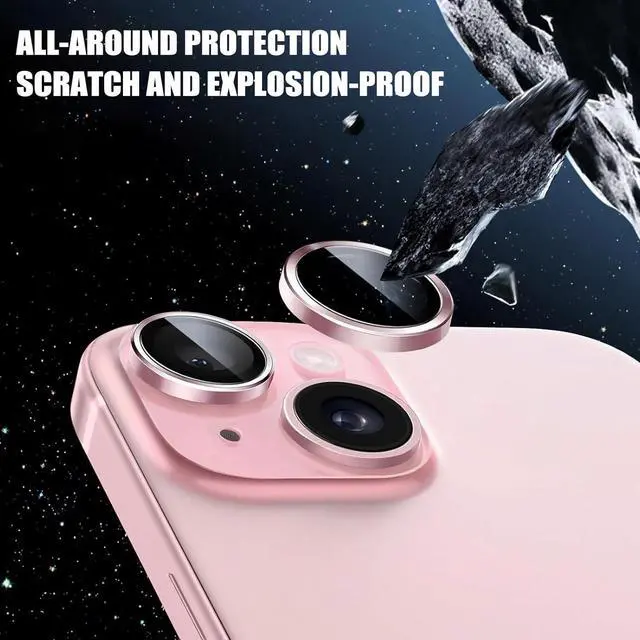 Alt view image 3 of 7 - 2 Pack Camera Lens Protector for iPhone 14/14 Plus/iPhone 15/15 Plus 9H Tempered Glass Scratch Resistant Metal Ring Camera Cover Accessories Pink
