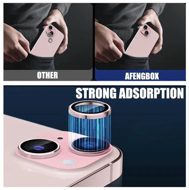 Alt view image 5 of 7 - 2 Pack Camera Lens Protector for iPhone 14/14 Plus/iPhone 15/15 Plus 9H Tempered Glass Scratch Resistant Metal Ring Camera Cover Accessories Pink