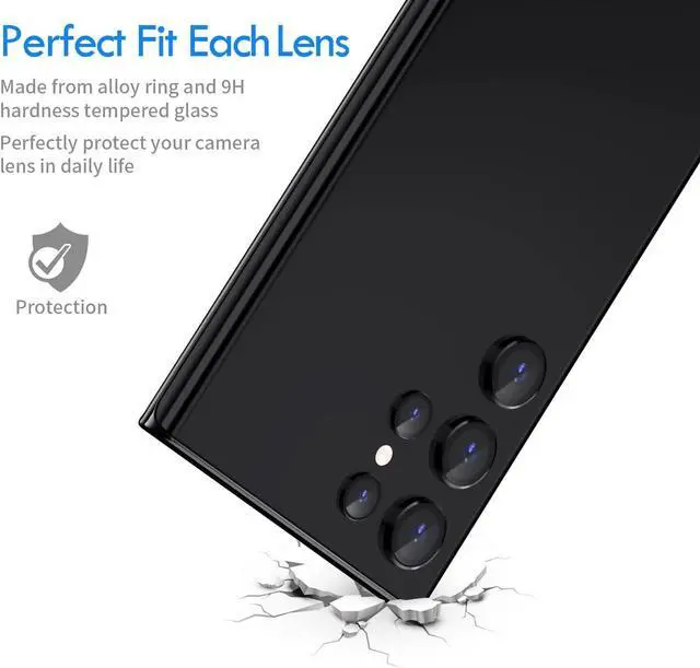 Alt view image 4 of 7 - for  Galaxy S22 Ultra Camera Lens Protector Individual Lens Protectors with Alignment Fram Scratch Resistant HD Clear Camera Screen Protective Cover Case Friendly (Black)