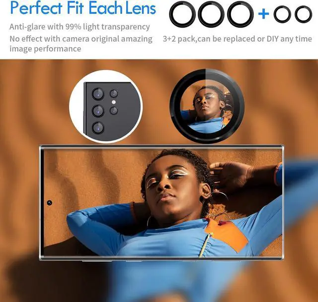 Alt view image 5 of 7 - for  Galaxy S22 Ultra Camera Lens Protector Individual Lens Protectors with Alignment Fram Scratch Resistant HD Clear Camera Screen Protective Cover Case Friendly (Black)