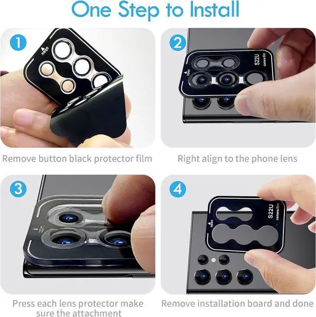 Alt view image 6 of 7 - for  Galaxy S22 Ultra Camera Lens Protector Individual Lens Protectors with Alignment Fram Scratch Resistant HD Clear Camera Screen Protective Cover Case Friendly (Black)