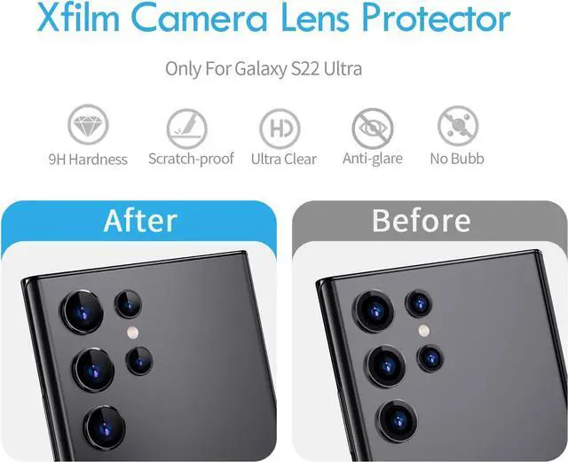 Alt view image 7 of 7 - for  Galaxy S22 Ultra Camera Lens Protector Individual Lens Protectors with Alignment Fram Scratch Resistant HD Clear Camera Screen Protective Cover Case Friendly (Black)