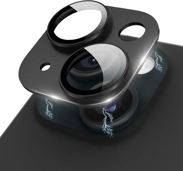 Main image of Compatible for iPhone 15 Plus/iPhone 15 Camera Lens Protector Metal Plus Aluminium Alloy Ring 9H Tempered Glass Screen Camera Cover Black