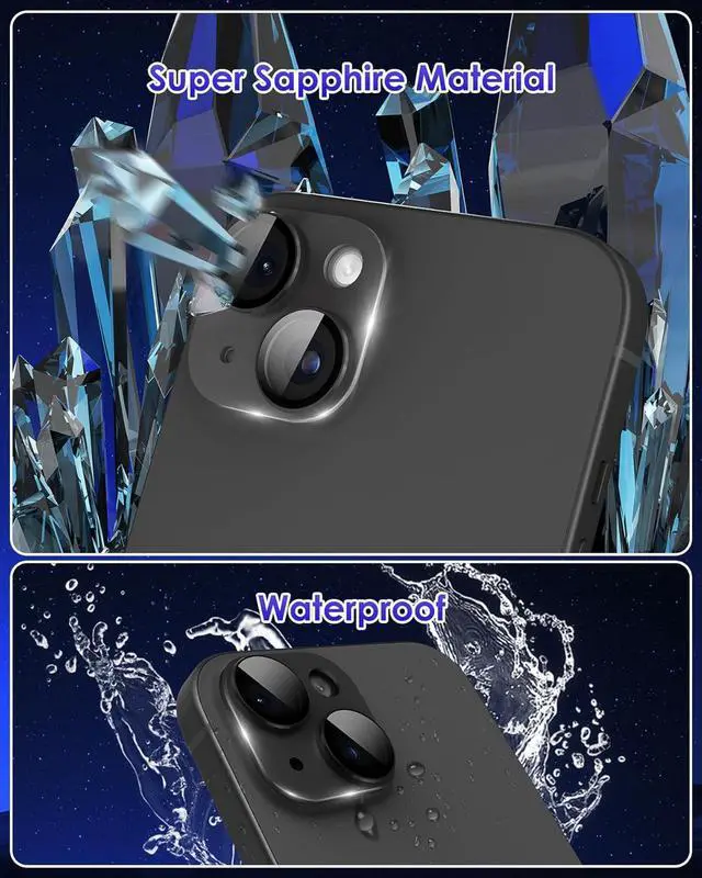 Alt view image 4 of 7 - Compatible for iPhone 15 Plus/iPhone 15 Camera Lens Protector Metal Plus Aluminium Alloy Ring 9H Tempered Glass Screen Camera Cover Black