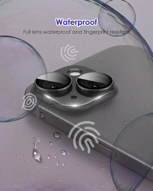 Alt view image 6 of 7 - Compatible for iPhone 15 Plus/iPhone 15 Camera Lens Protector Metal Plus Aluminium Alloy Ring 9H Tempered Glass Screen Camera Cover Black