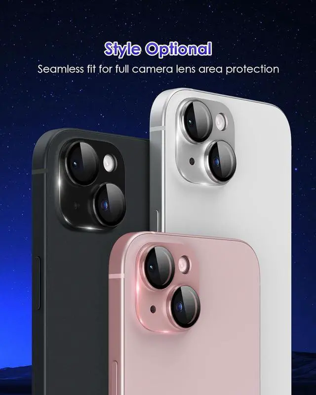 Alt view image 7 of 7 - Compatible for iPhone 15 Plus/iPhone 15 Camera Lens Protector Metal Plus Aluminium Alloy Ring 9H Tempered Glass Screen Camera Cover Black
