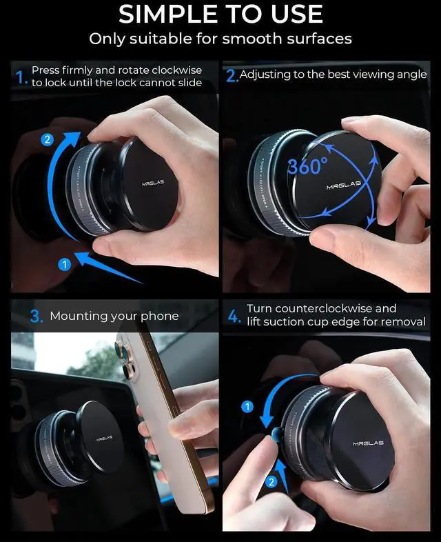 Alt view image 7 of 7 - Upgraded 360 Adjustable Vacuum Magnetic Phone Holder Stand[Strongest Suction & Ultra Magnetic] Car Phone Mount for MagSafe Suction Cup Compatible with Car/Gym/Mirror/Smooth Surface