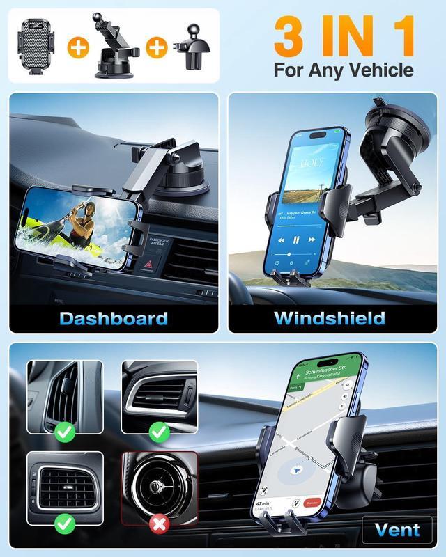 Alt view image 3 of 7 - [Pro Version] Universal Car Phone Mount [2025 Super Suction Cup] Phone Holder for Car Cell Phone Car Mount for Windshield Dash Vent Truck Stand for iPhone 16 Pro Max 15 14 13  Android