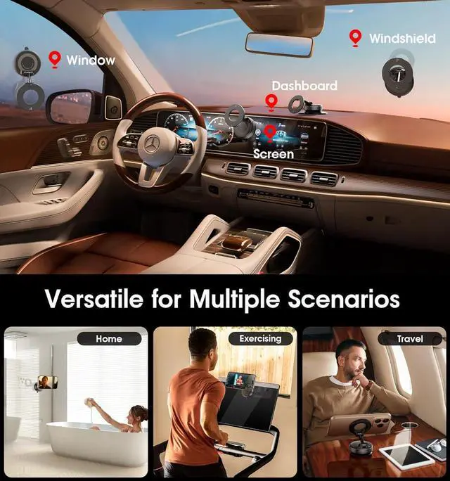 Alt view image 2 of 7 - 2026 Upgraded Vacuum Magnetic Car Phone Holder 360° Reinforced 96LBS Ultra Suction Cup Phone Mount for MagSafe Cell Phone Holders for Your Car/Gym/Mirror Mount for iPhone & Android