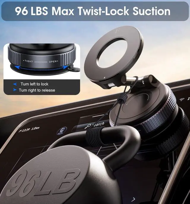 Alt view image 4 of 7 - 2026 Upgraded Vacuum Magnetic Car Phone Holder 360° Reinforced 96LBS Ultra Suction Cup Phone Mount for MagSafe Cell Phone Holders for Your Car/Gym/Mirror Mount for iPhone & Android