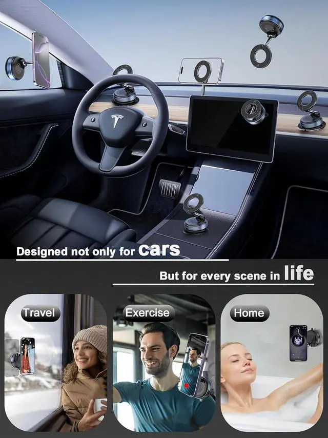 Alt view image 2 of 7 - Upgraded 360 Vacuum Magnetic Phone Holder Magnetic Car Phone Mount Hands-Free Suction Cup Phone Holder for Car/Gym/Mirror/Shower Car Mount Compatible with iPhone 16 Pro Max/Android