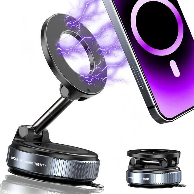 Main image of Upgraded 360 Vacuum Magnetic Phone Holder Magnetic Car Phone Mount Hands-Free Suction Cup Phone Holder for Car/Gym/Mirror/Shower Car Mount Compatible with iPhone 16 Pro Max/Android