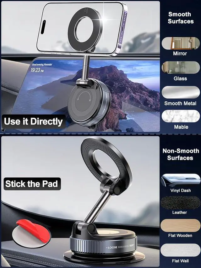 Alt view image 3 of 7 - Upgraded 360 Vacuum Magnetic Phone Holder Magnetic Car Phone Mount Hands-Free Suction Cup Phone Holder for Car/Gym/Mirror/Shower Car Mount Compatible with iPhone 16 Pro Max/Android