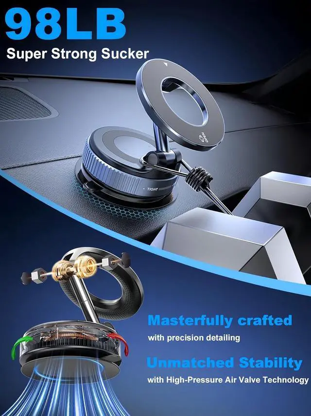 Alt view image 4 of 7 - Upgraded 360 Vacuum Magnetic Phone Holder Magnetic Car Phone Mount Hands-Free Suction Cup Phone Holder for Car/Gym/Mirror/Shower Car Mount Compatible with iPhone 16 Pro Max/Android